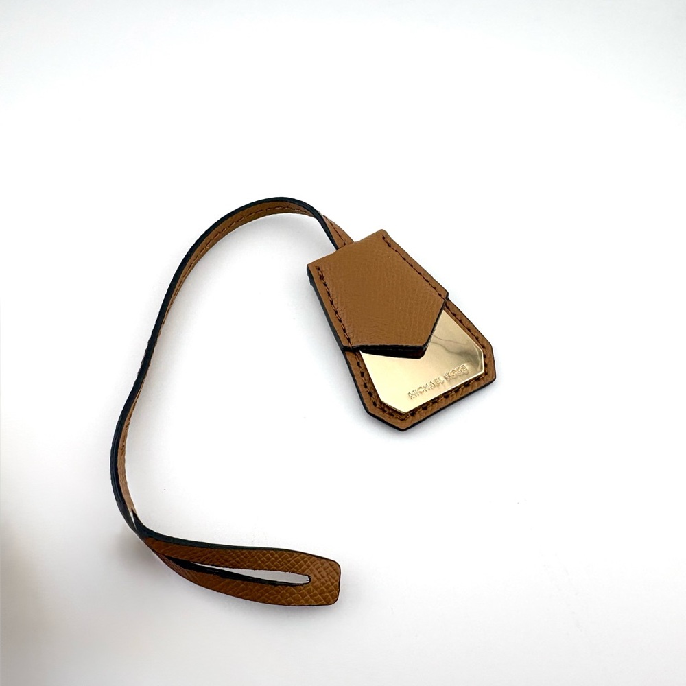 Michael Kors Cognac Leather Luggage / Hang Tag with Gold Plate